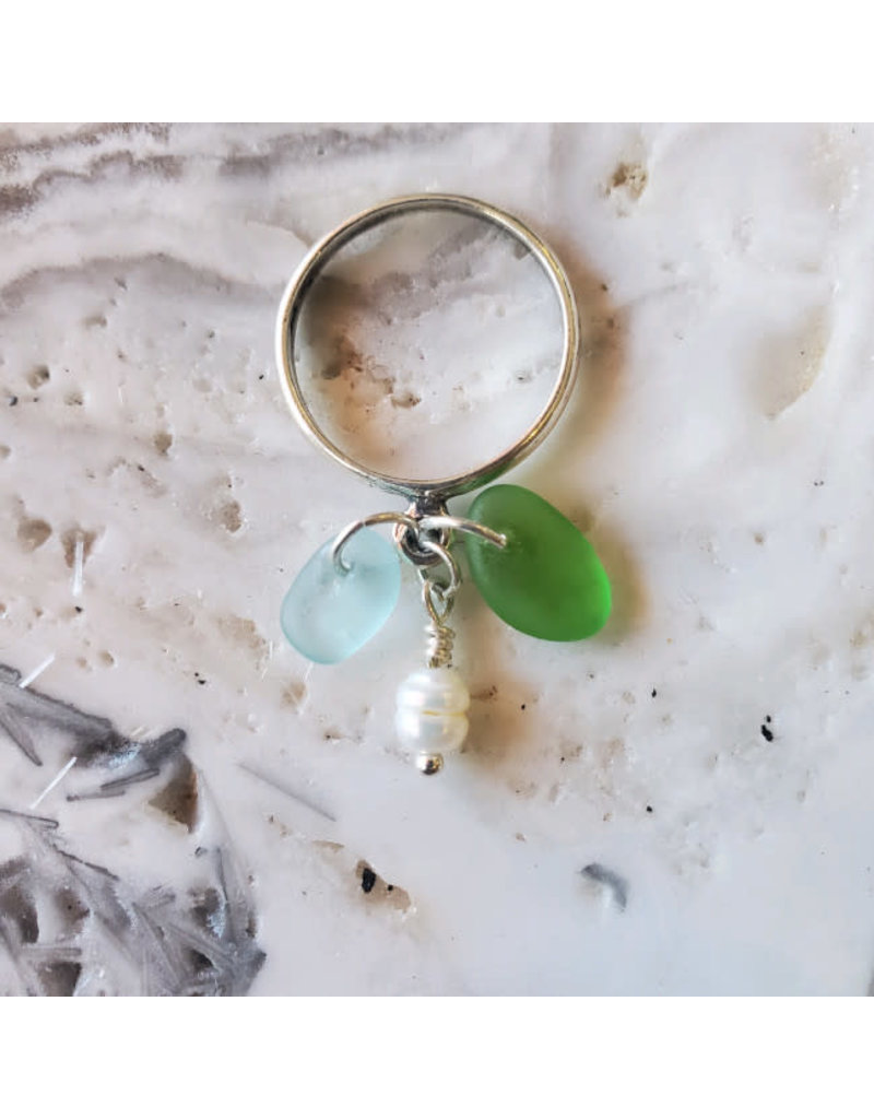 Lisa Keith Aqua Green Sea Glass Pearl Ring 7