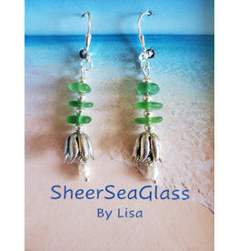 Lisa Keith Lime Sea Glass Pearl Flower Earrings