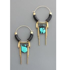 David Aubrey Jewelry Synthetic Turquoise Vulcanite 18K GP Brass Hoops