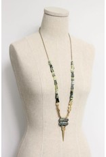 David Aubrey Jewelry Serpentine Jade Brass Necklace 864mm