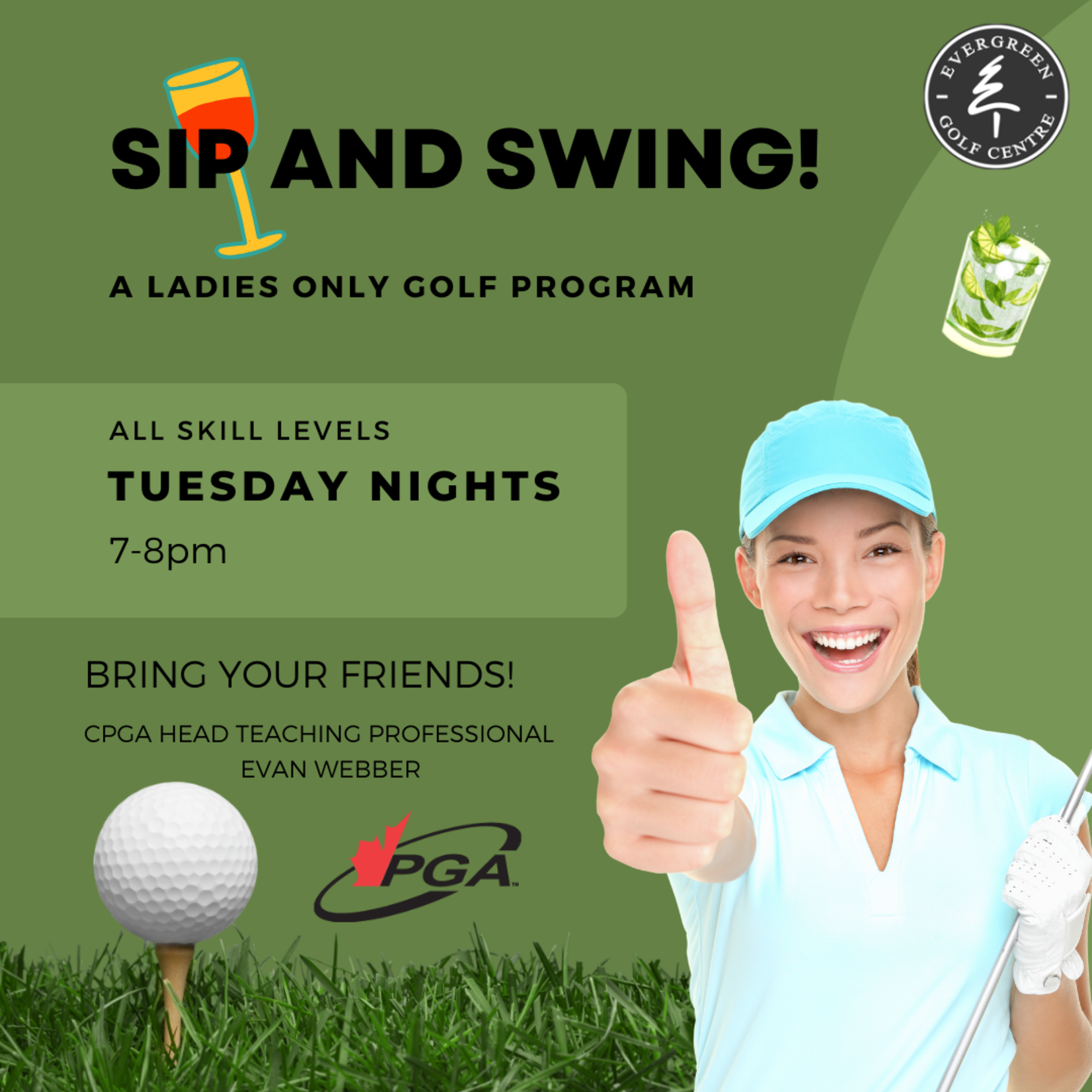 2024 Sip and Swing (Ladies Only) Tuesdays April 8,16,23,30 7pm-8pm