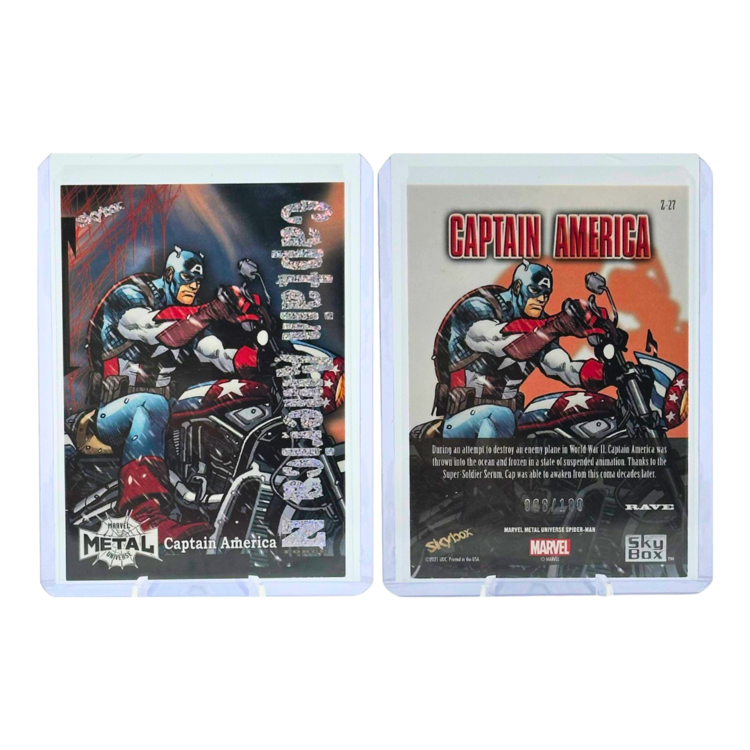 The Adventure Stadium 2021 Skybox Marvel Metal Universe "Rave" Captain America Z 008/100