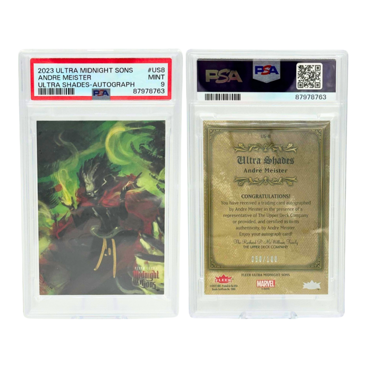 The Adventure Stadium 2023 UD Fleer Ultra Midnight Sons Andre Meister Ultra Shades Autograph  050/100 PSA 9