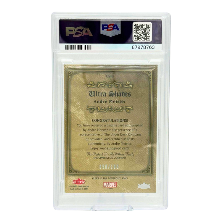 The Adventure Stadium 2023 UD Fleer Ultra Midnight Sons Andre Meister Ultra Shades Autograph  050/100 PSA 9