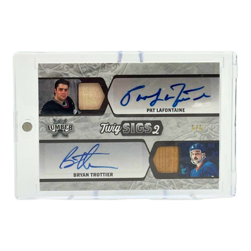 The Adventure Stadium 2022 Leaf Lumber Hockey Twin Sigs 2 P. Lafontaine/B. Trottier Relic Autographs