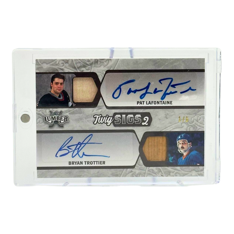 The Adventure Stadium 2022 Leaf Lumber Hockey Twin Sigs 2 P. Lafontaine/B. Trottier Relic Autographs