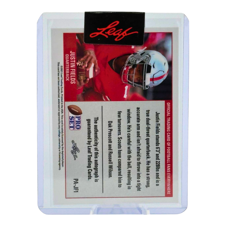 The Adventure Stadium 2021 Leaf Pro Set Justin Fields Autograph Red 57/100