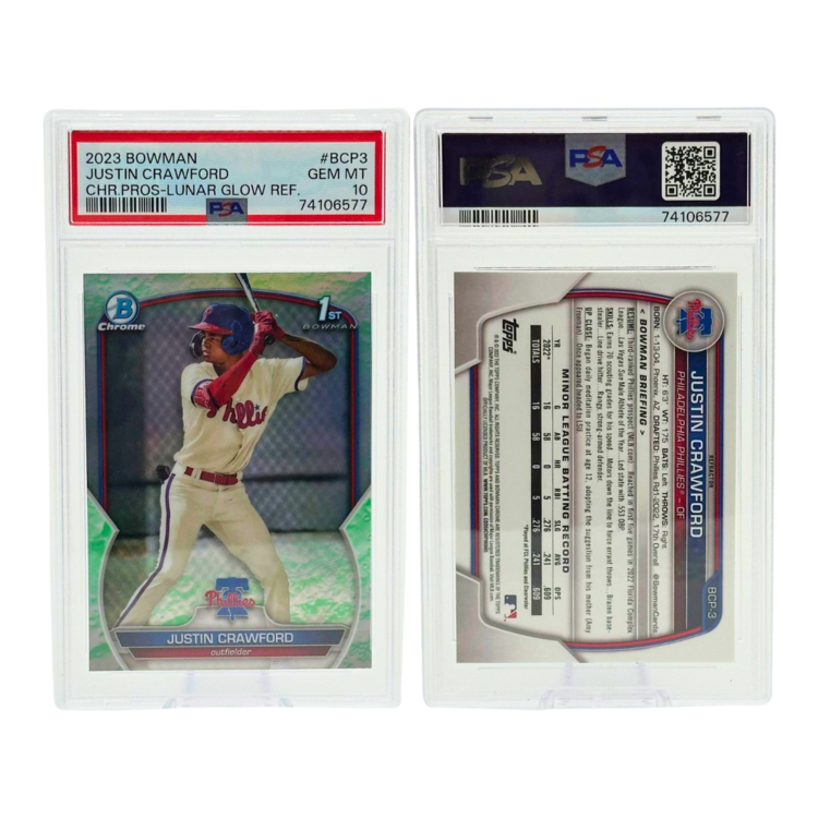 The Adventure Stadium 2023 Bowman Chrome Justin Crawford Lunar Glow Refractor PSA 10