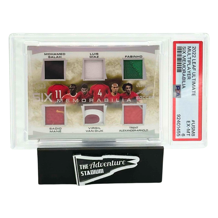 The Adventure Stadium 2022 Leaf Ultimate Soccer Multiplayer "Six Memorabilia" 2/8 PSA 6