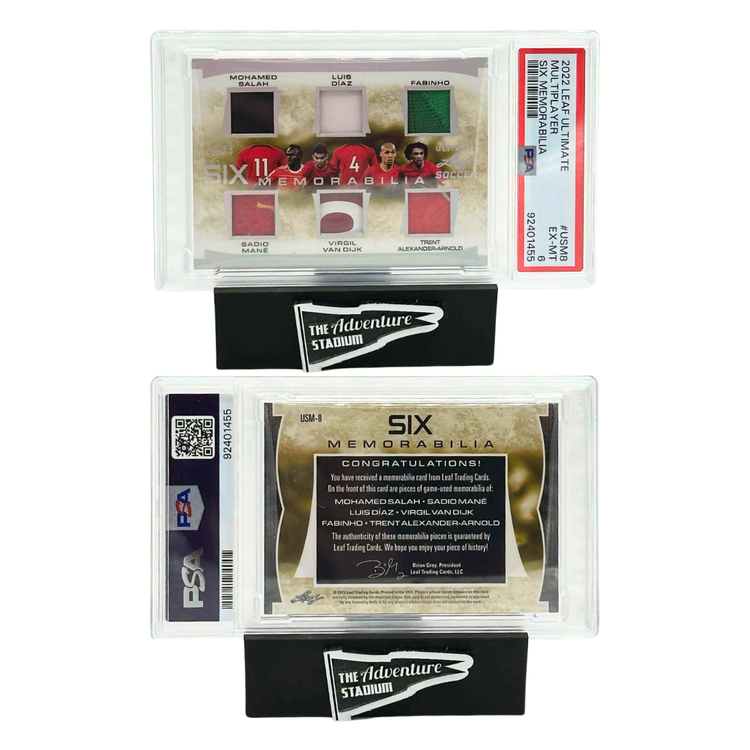 The Adventure Stadium 2022 Leaf Ultimate Soccer Multiplayer "Six Memorabilia" 2/8 PSA 6