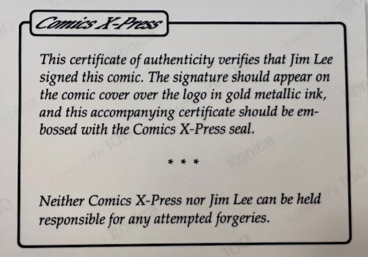 Marvel Comics X-Men #1 (1991)  Signed: Jim Lee w/ COA - Gambit cover
