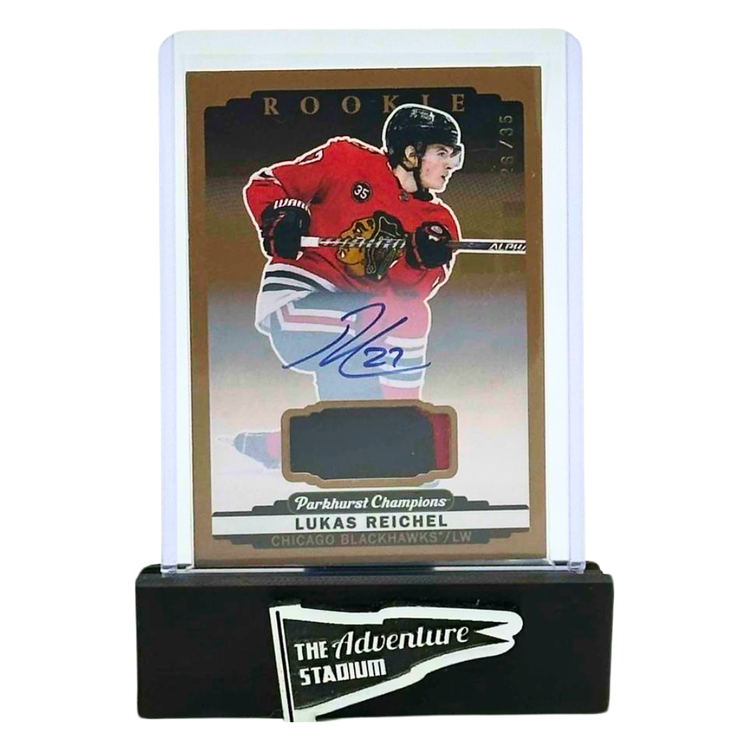 The Adventure Stadium 2022-23 UD Parkhurst Champions Lukas Reichel Patch Autograph 26/35