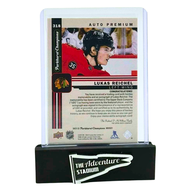 The Adventure Stadium 2022-23 UD Parkhurst Champions Lukas Reichel Patch Autograph 26/35