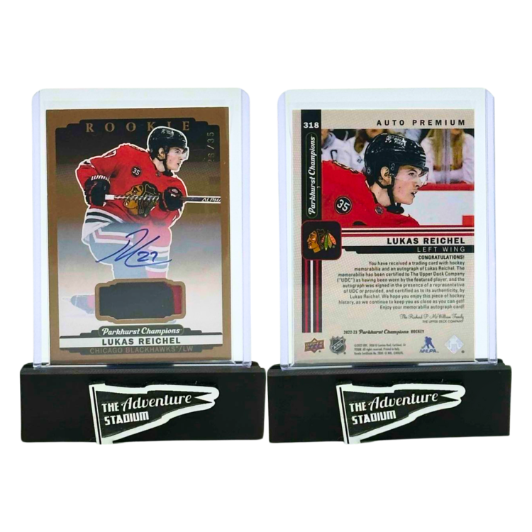 The Adventure Stadium 2022-23 UD Parkhurst Champions Lukas Reichel Patch Autograph 26/35