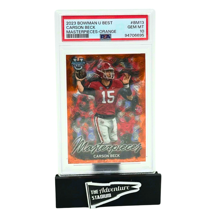 The Adventure Stadium 2023 Bowman U Best Carson Beck Masterpieces Orange 23/25 PSA 10
