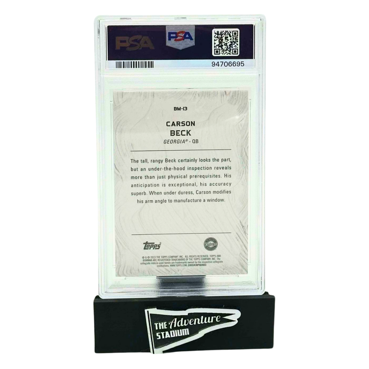 The Adventure Stadium 2023 Bowman U Best Carson Beck Masterpieces Orange 23/25 PSA 10