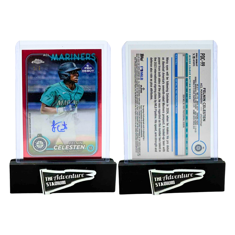 The Adventure Stadium 2024 Topps Pro Debut Felnin Celesten  Autograph Red Refractor 1/5