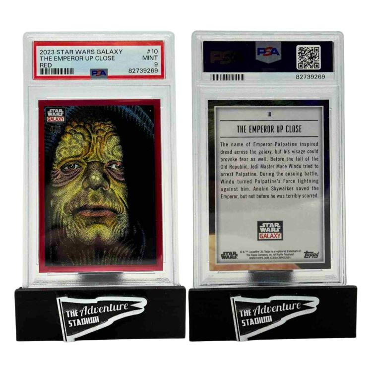 The Adventure Stadium 2023 Topps Star Wars Galaxy The Emperor Up Close Red 4/5 PSA 9