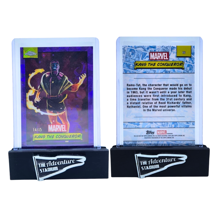 The Adventure Stadium 2024 Topps Chrome Marvel Sapphire Kang the Conqueror Purple Ice 14/15