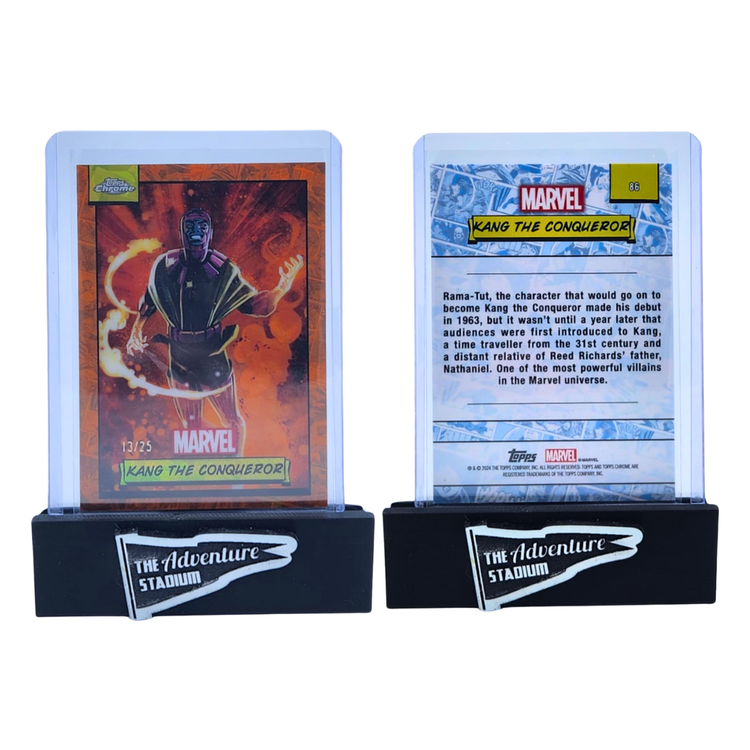 The Adventure Stadium 2024 Topps Chrome Marvel Sapphire Kang the Conqueror Orange Ice 13/25
