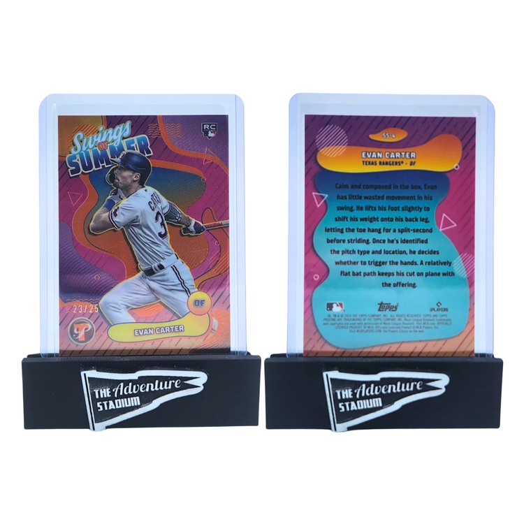 The Adventure Stadium 2024 Topps Pristine Evan Carter Swings of Summer Orange 23/25