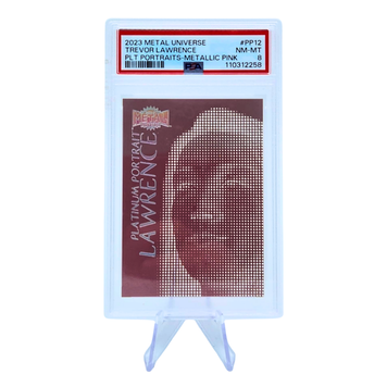 The Adventure Stadium 2023 UD Metal Universe Trevor Lawrence Platinum Portraits Metallic Pink PSA 8