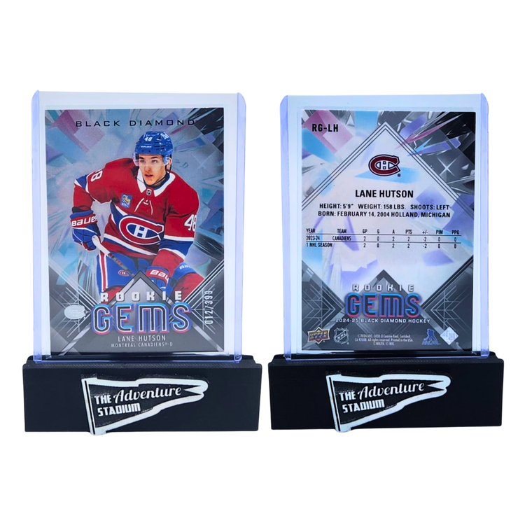 The Adventure Stadium 2024-25 UD Black Diamond Hockey Lane Hutson Rookie Gems 012/199