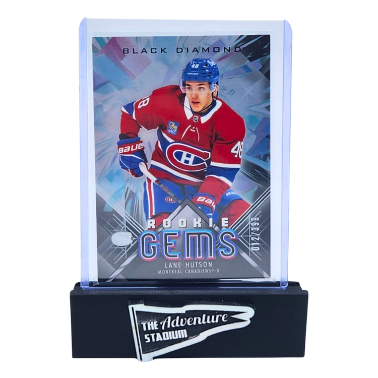 The Adventure Stadium 2024-25 UD Black Diamond Hockey Lane Hutson Rookie Gems 012/199
