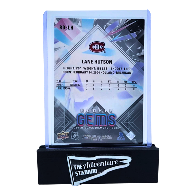 The Adventure Stadium 2024-25 UD Black Diamond Hockey Lane Hutson Rookie Gems 012/199