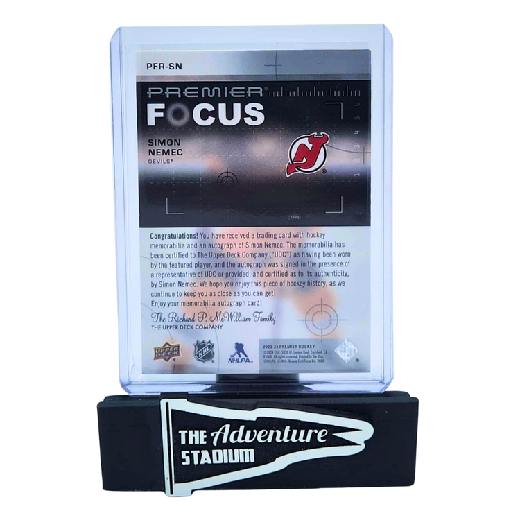 The Adventure Stadium 2023-24 UD Premier Hockey Simon Nemec Patch Autograph 075/175