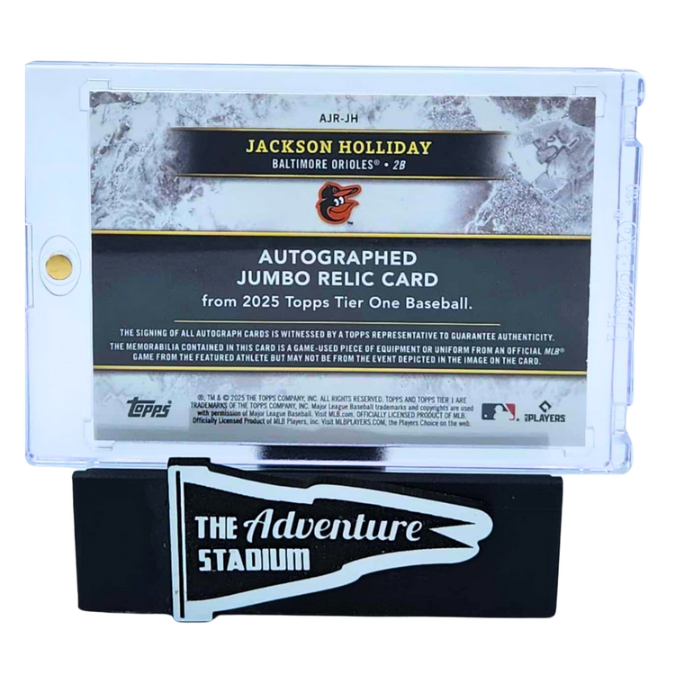 The Adventure Stadium 2025 Topps Tier One Jackson Holliday Patch Autograph 33/49
