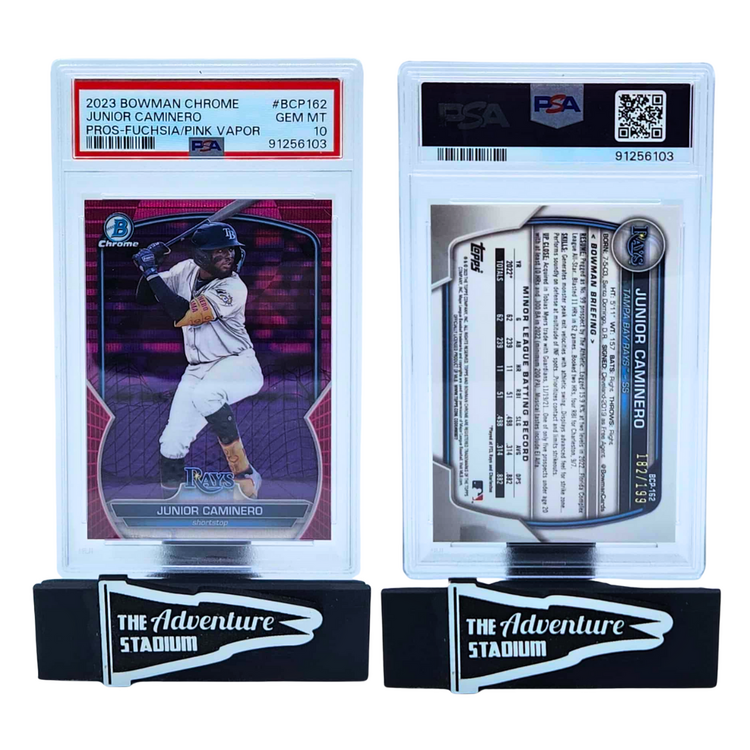 The Adventure Stadium 2023 Bowman Chrome Junior Caminero Pink Vapor 182/199 PSA 10