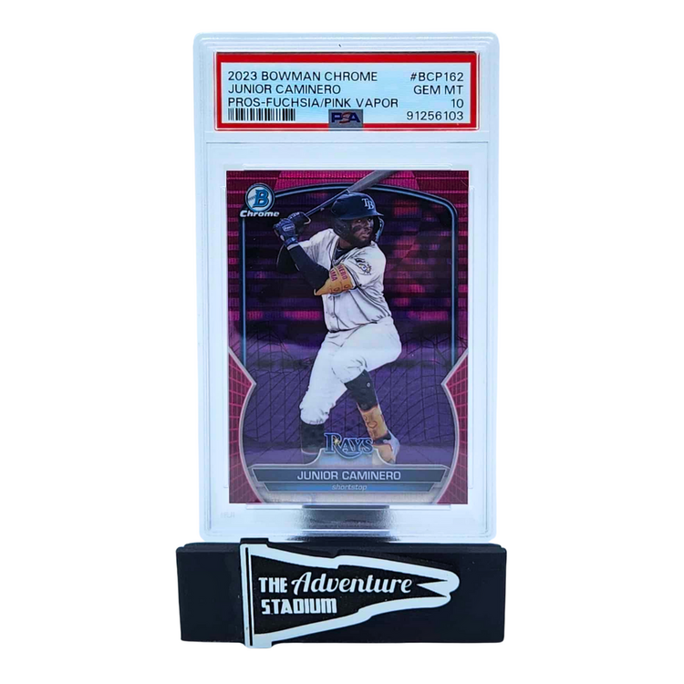 The Adventure Stadium 2023 Bowman Chrome Junior Caminero Pink Vapor 182/199 PSA 10