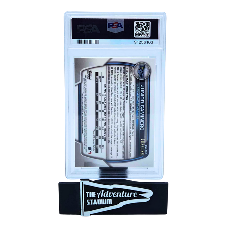 The Adventure Stadium 2023 Bowman Chrome Junior Caminero Pink Vapor 182/199 PSA 10