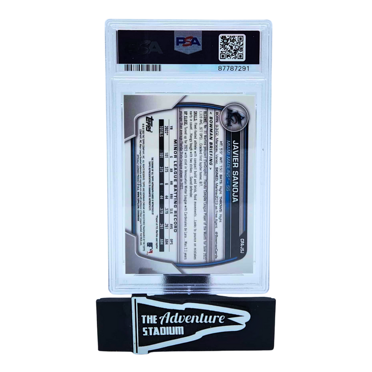 The Adventure Stadium 2023 Bowman Chrome Javier Sanoja Green Autograph 18/99 PSA 9