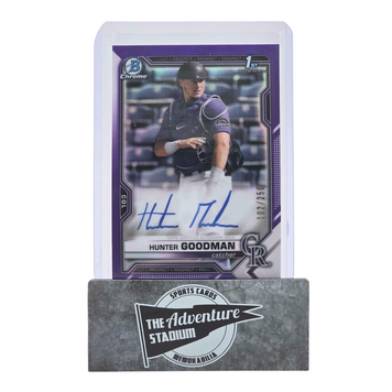 The Adventure Stadium 2021 Bowman Chrome Hunter Goodman Purple Autograph 102/250