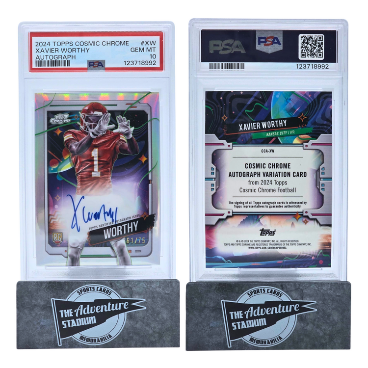 The Adventure Stadium 2024 Topps Cosmic Chrome Xavier Worthy Autograph 61/75 PSA 10