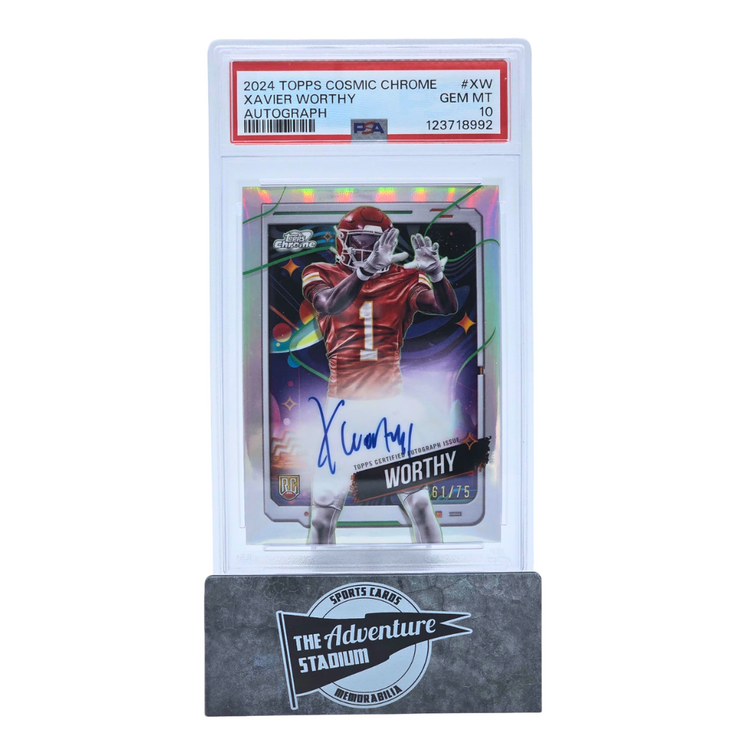 The Adventure Stadium 2024 Topps Cosmic Chrome Xavier Worthy Autograph 61/75 PSA 10