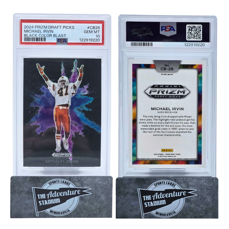 The Adventure Stadium 2024 Panini Prizm Draft Michael Irving Color Blast PSA 10