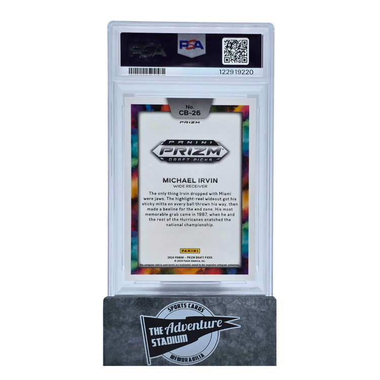 The Adventure Stadium 2024 Panini Prizm Draft Michael Irving Color Blast PSA 10