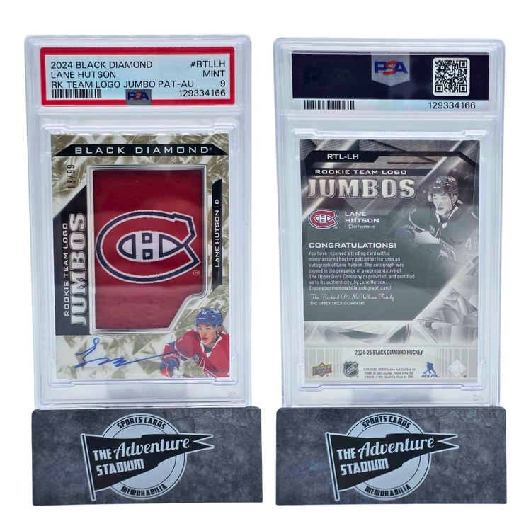 The Adventure Stadium 2024 Black Diamond Lane Hutson Patch Autograph 18/99 PSA 9