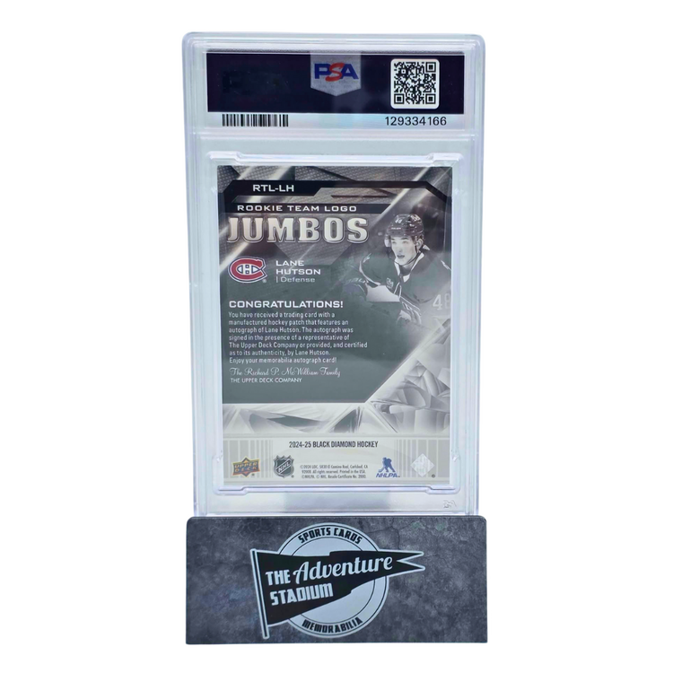 The Adventure Stadium 2024 Black Diamond Lane Hutson Patch Autograph 18/99 PSA 9