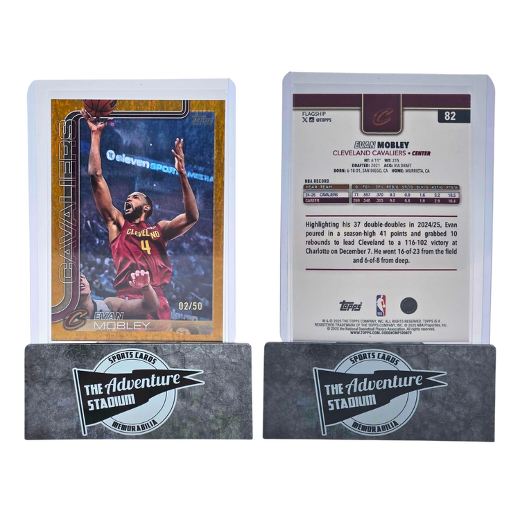 The Adventure Stadium 2025 Topps Series 1 Evan Mobley Gold 02/50