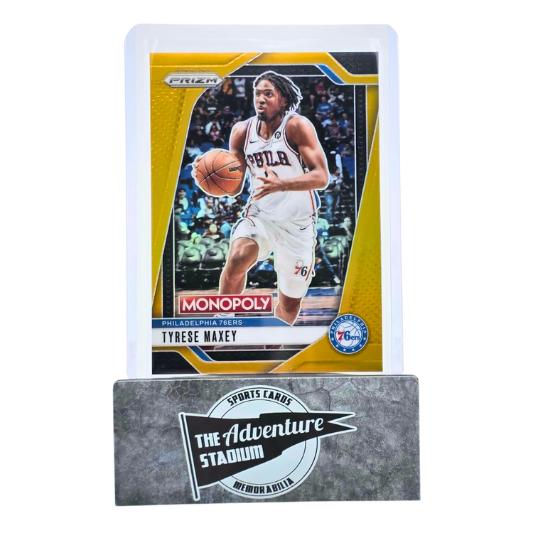 The Adventure Stadium 2024-25 Panini Prizm Monopoly Tyrese Maxey Gold 34/49