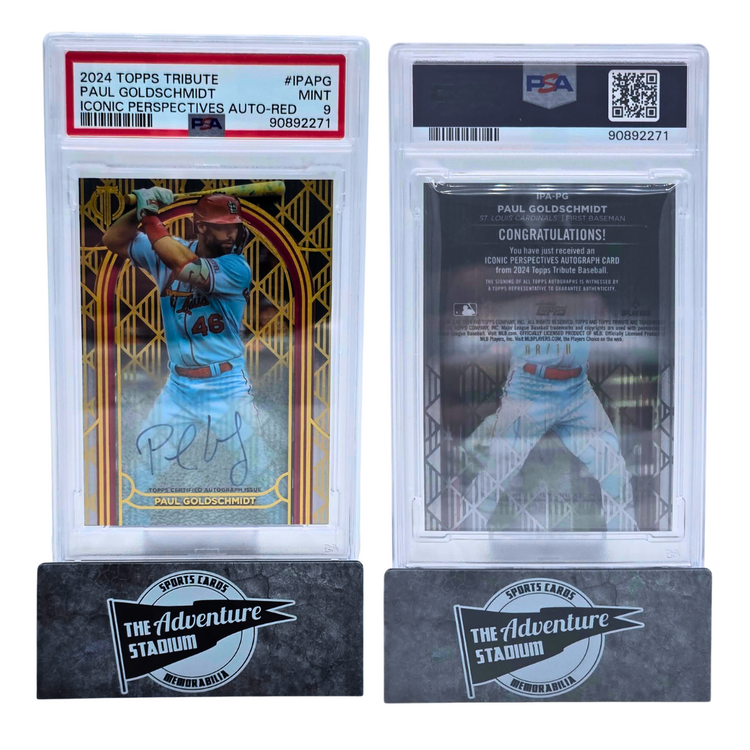 The Adventure Stadium 2024 Topps Tribute Paul Goldschmidt Autograph Red 08/10 PSA 9