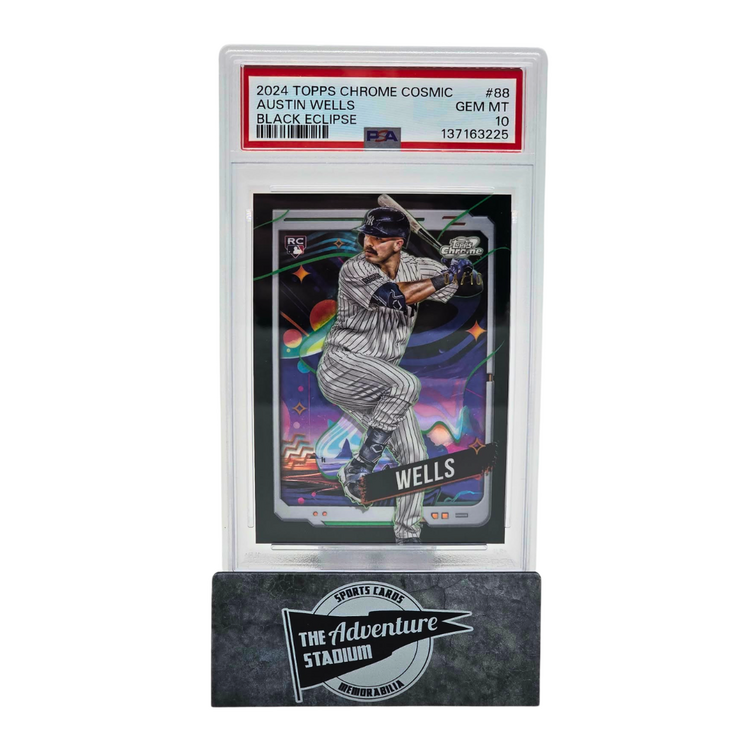 The Adventure Stadium 2024 Topps Chrome Cosmic Austin Wells Black Eclipse 04/10 PSA 10