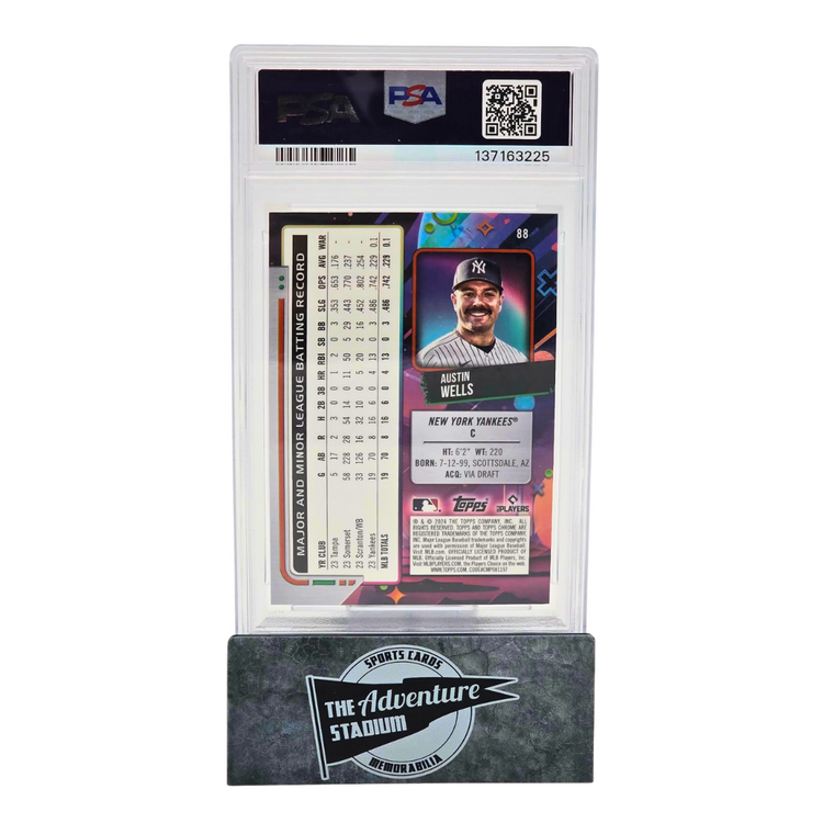 The Adventure Stadium 2024 Topps Chrome Cosmic Austin Wells Black Eclipse 04/10 PSA 10