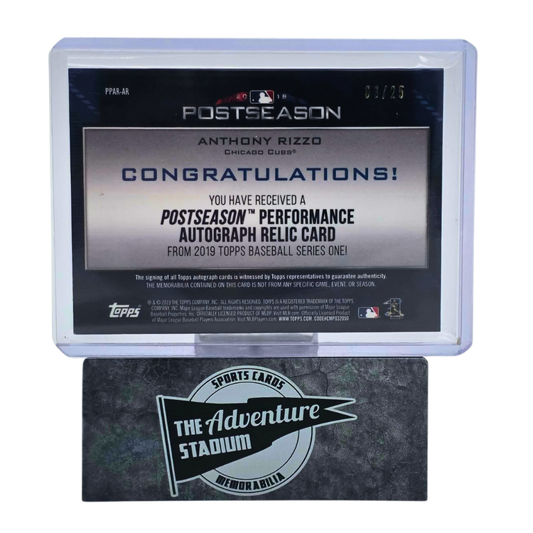 The Adventure Stadium 2019 Topps Series 1 Anthony Rizzo Patch Autograph 03/25