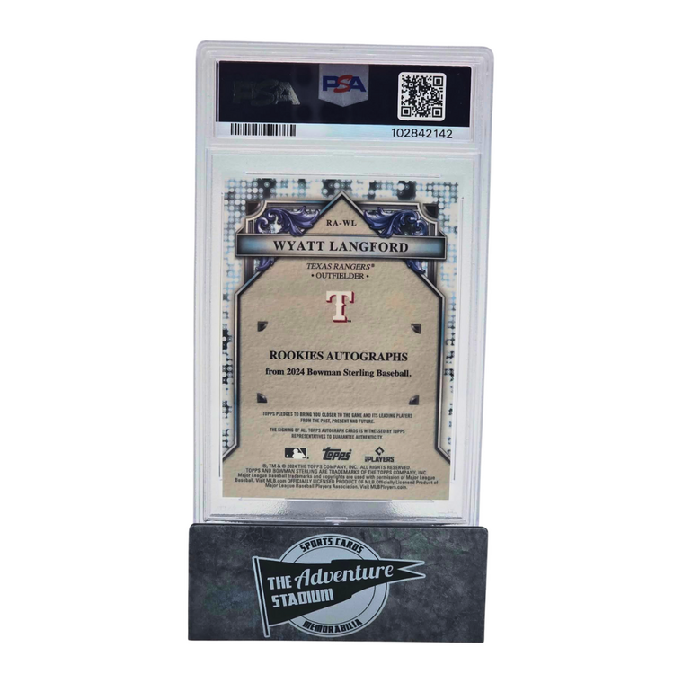 The Adventure Stadium 2024 Bowman Sterling Wyatt Langford Autograph Gold 27/50 PSA 9