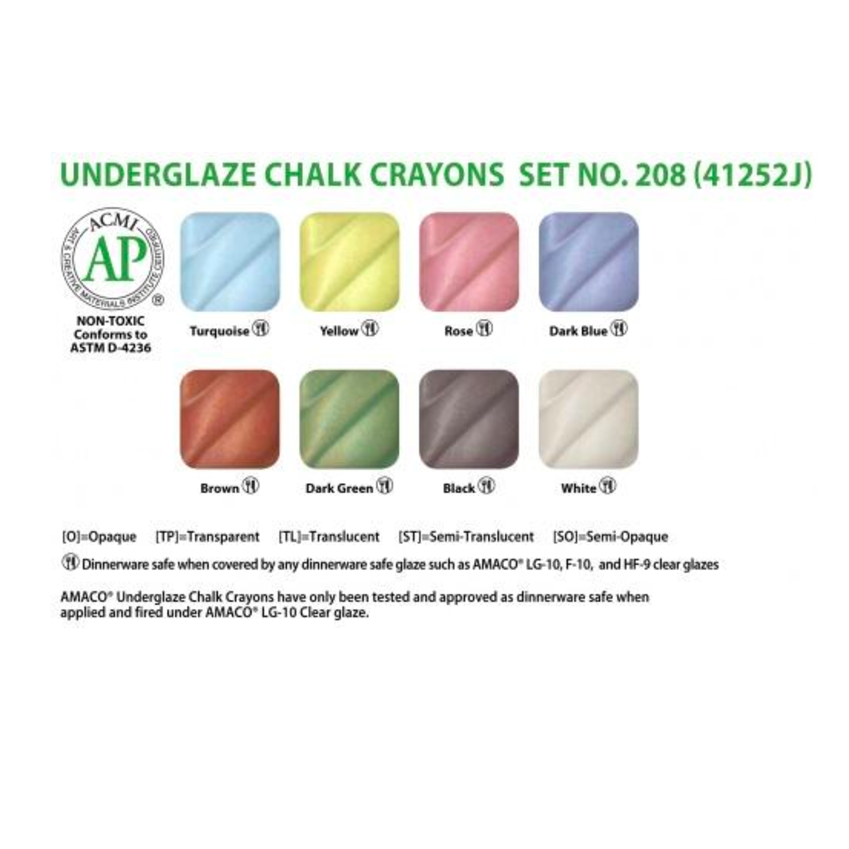 American Art Clay Underglaze Chalk Crayon Set #208